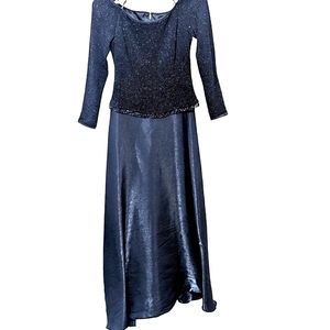 Betsey & Adam by Jaslene formal long dress, long sleeves, bead accents black